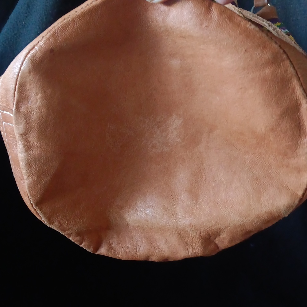 VINTAGE GUATEMALAN Leather and cotton bucket bag Artisan Made - Picture 4 of 5
